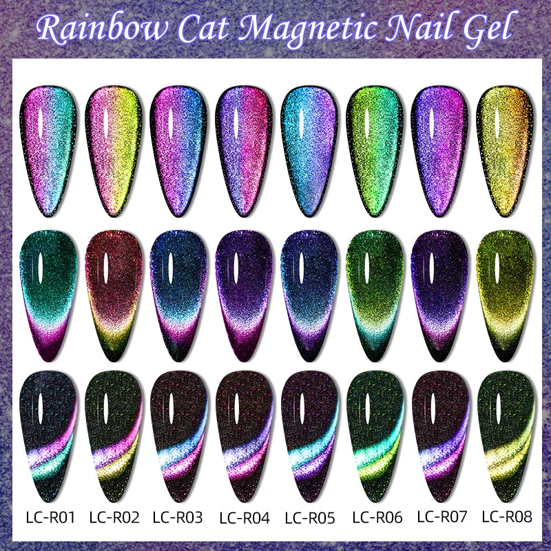 LILYCUTE 7ml 9D Rainbow Reflective Cat Magnetic Nail Gel Polish Winter Autumn Snowlight Sparkling Soak Off Nail Art Gel Varnish