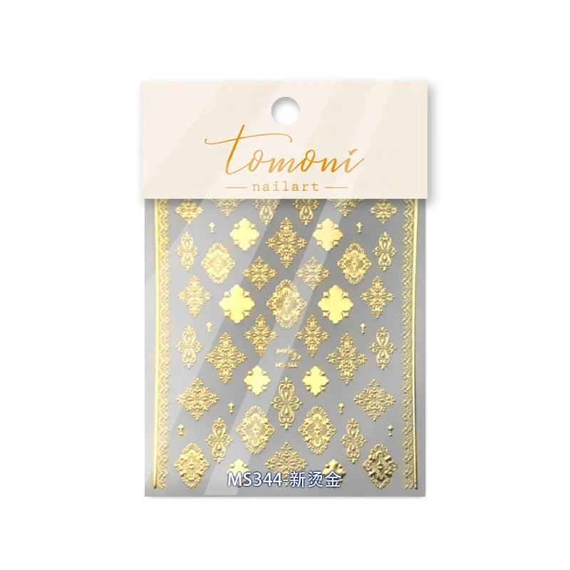 1Pcs Bronzing Nail Stickers Gold Silver Retro Bohemian Style Totems 3D Self Adhesive Nail Art Decorations Stickers Manicure Deca