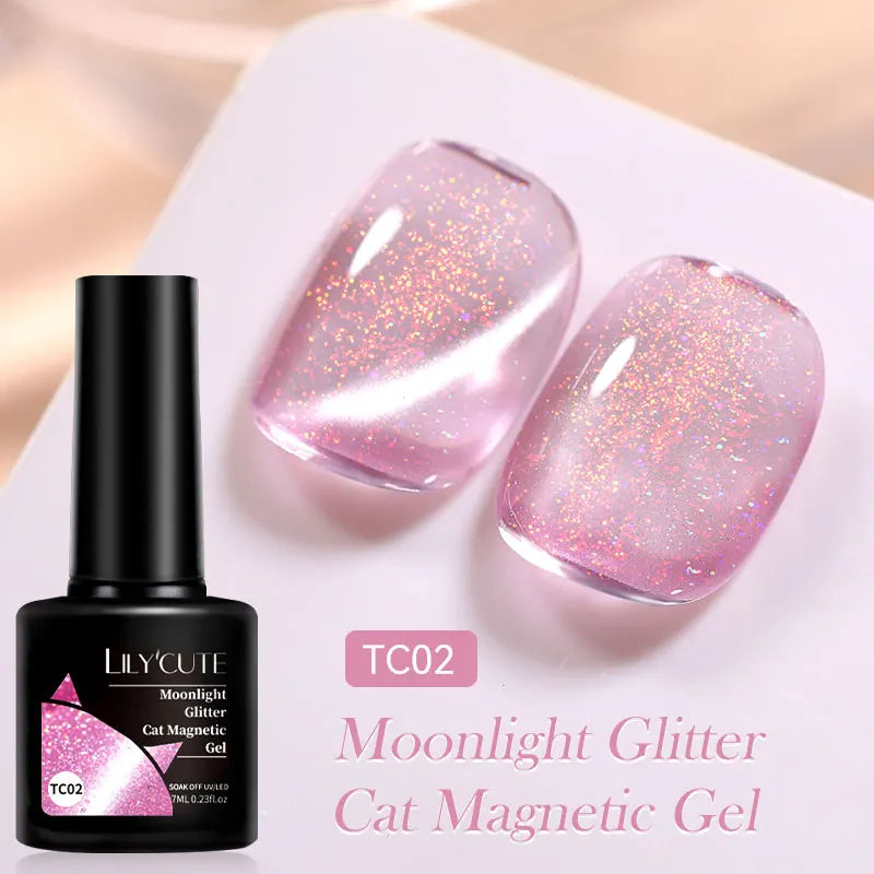 LILYCUTE 7ML Ocean Blue Cat Magnetic Gel Nail Polish Sparkling Glimmer Gel Polish Semi Permanent UV Magnet Gel Varnish Nail Art