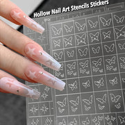 5Pcs Hollow Out Butterfly Nail Art Stencils Stickers Spray Painted Design Love Pattern Template Nail Decals Auxiliary Tools