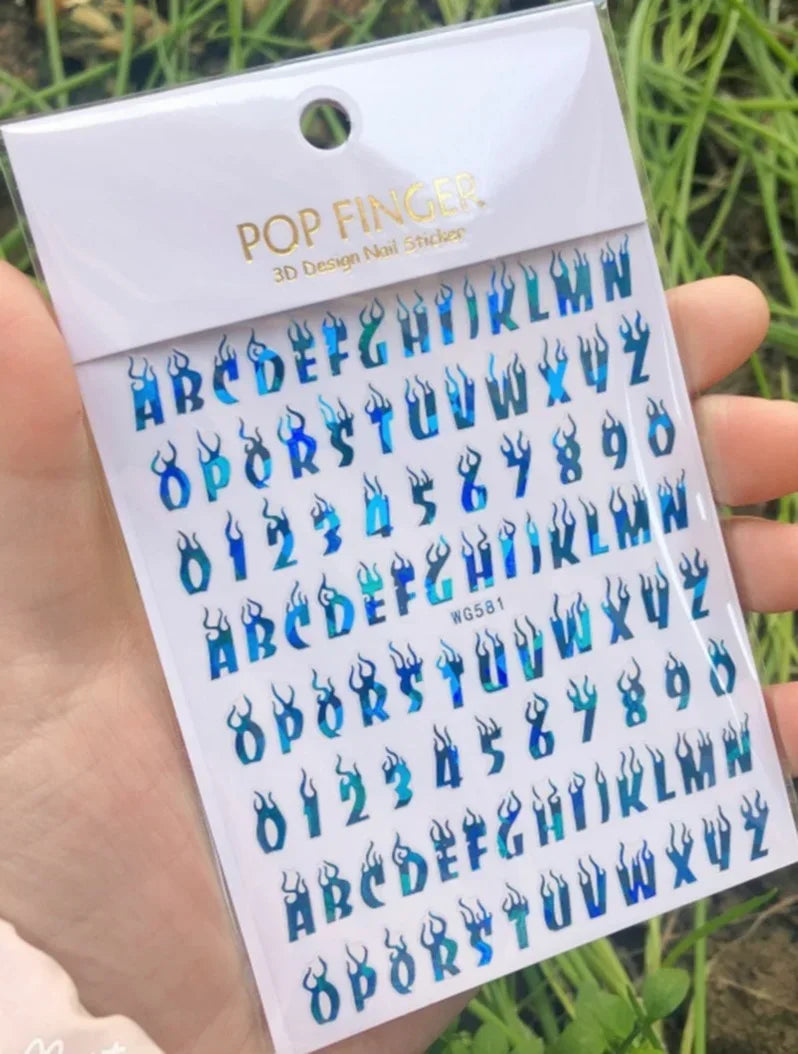 Numbers Decals Roman 26 English Alphabet 3D Self-adhesive Nail Art Decal Sticker Word Small Letter Nail Tattoos Decal Stickers