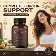 BushAid Ferra Vital Ferritin Complex with Iron Zinc Vitamins B6 B12 Supports Hair Shine Energy Focus Scalp Wellness 60 Capsules