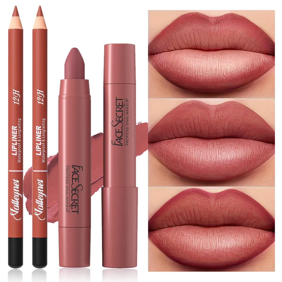 2Pcs/Set Lip Liner + Lipstick Pencil Lip Combo Set, Matte Velvet Lipstick, Long Lasting Smoothness Waterproof Cosmetics