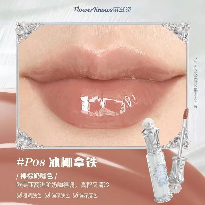 Flower Knows Moonlight Mermaid Clear Lip Gloss Collection Gemstone Lip Glaze Nourishing Mirror Lip Plumber Gloss Makeup 3.5ML