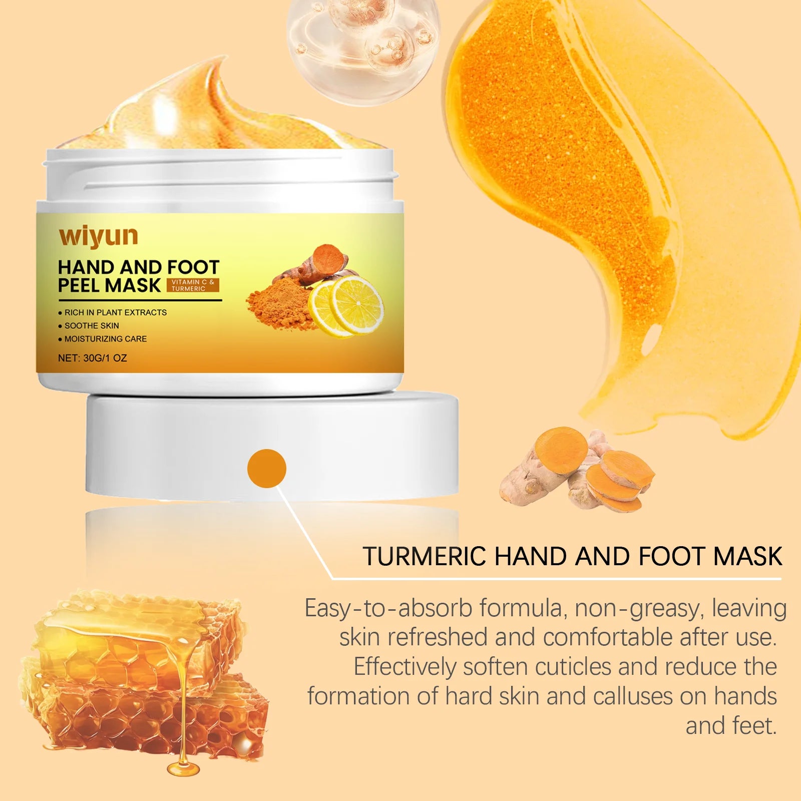 Vitamin C Turmeric Peel Mask for Hand and Foot Exfoliating Repair Dry Cracked Feet Heel Soothing Moisturizing Feet Mask Hand Spa