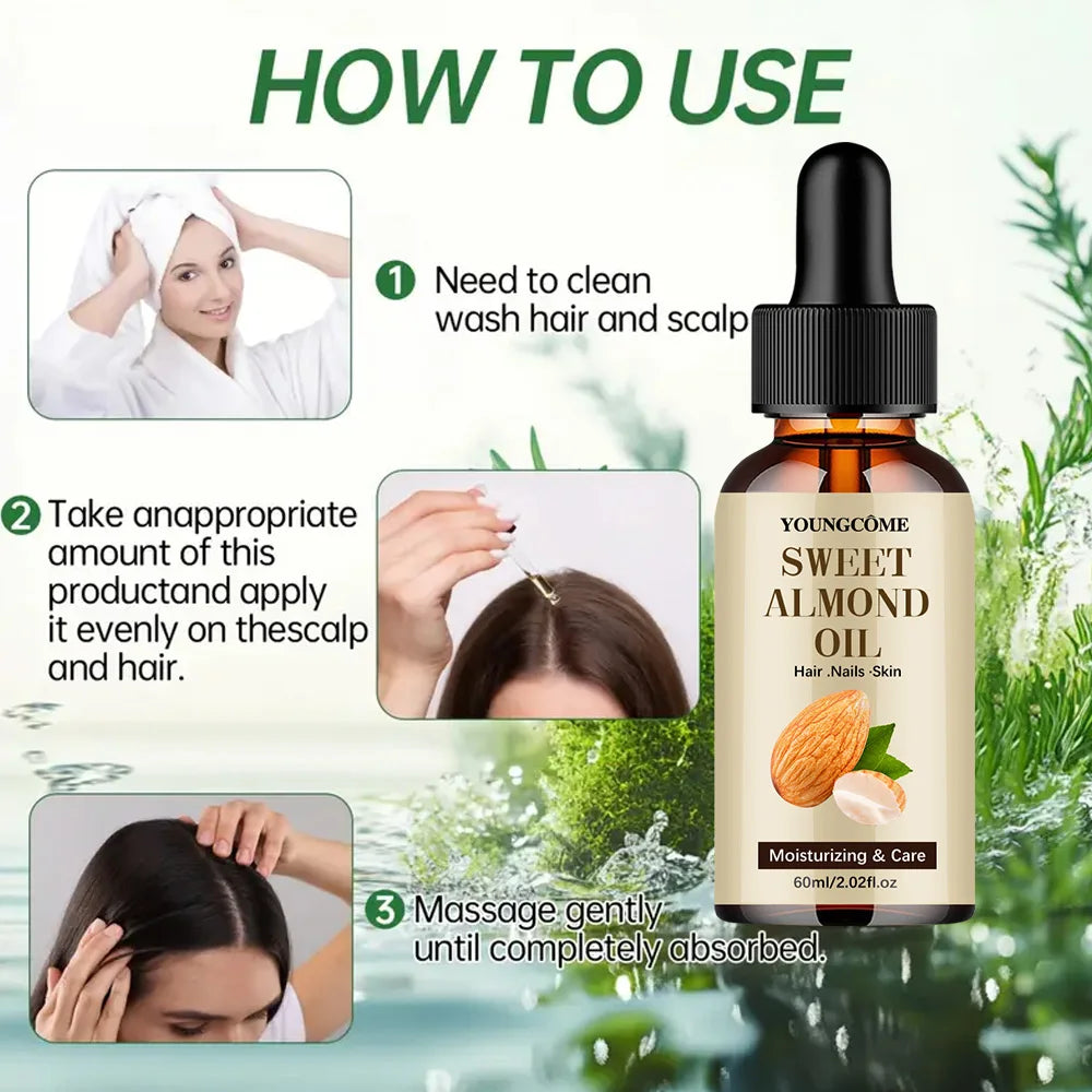 Sweet Almond Oil, Cold Pressed Pure Nourishing Moisturizing for Hair Skin Lightweight Hair Oil Pure, Multi-Purpose Body Face Oil