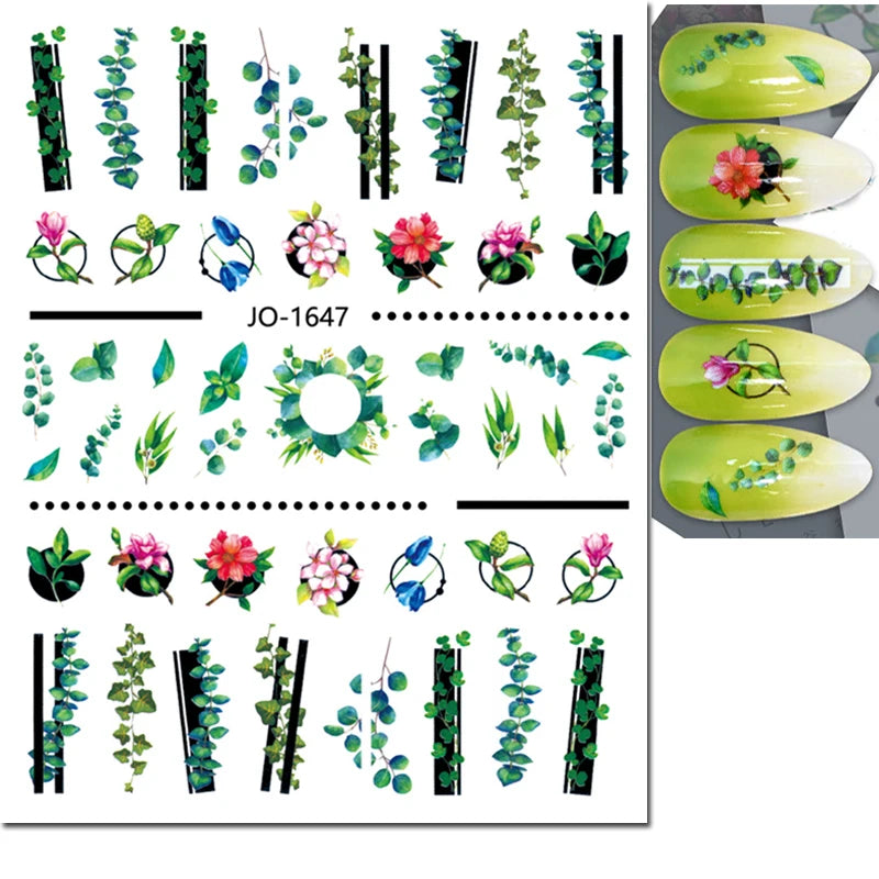 3d Nail Art Decals Geometric Lines Daisy Sunflowers Letters Adhesive Sliders Nail Stickers Decoration For Manicure