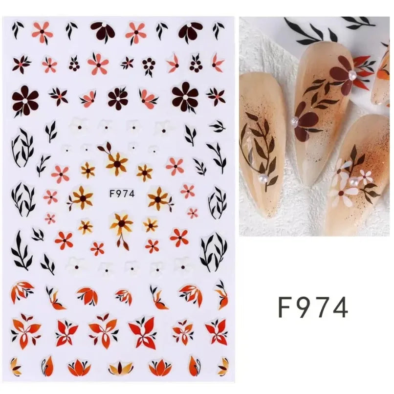 3D Flower Petal Nail Stickers Purple Pink Tulip Leaf Clover Summer Avocado Fruit Geometric Line Floral Manicure Decoration
