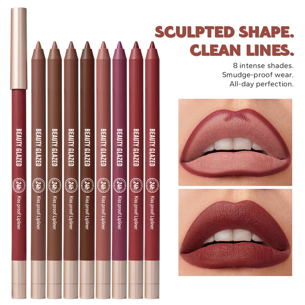 8 Colors Artist Palette Matte Velvet Lip Liner Pencil | Long-Lasting Waterproof, Non-Sticky Matte Finish, Precise Tip for Sharp