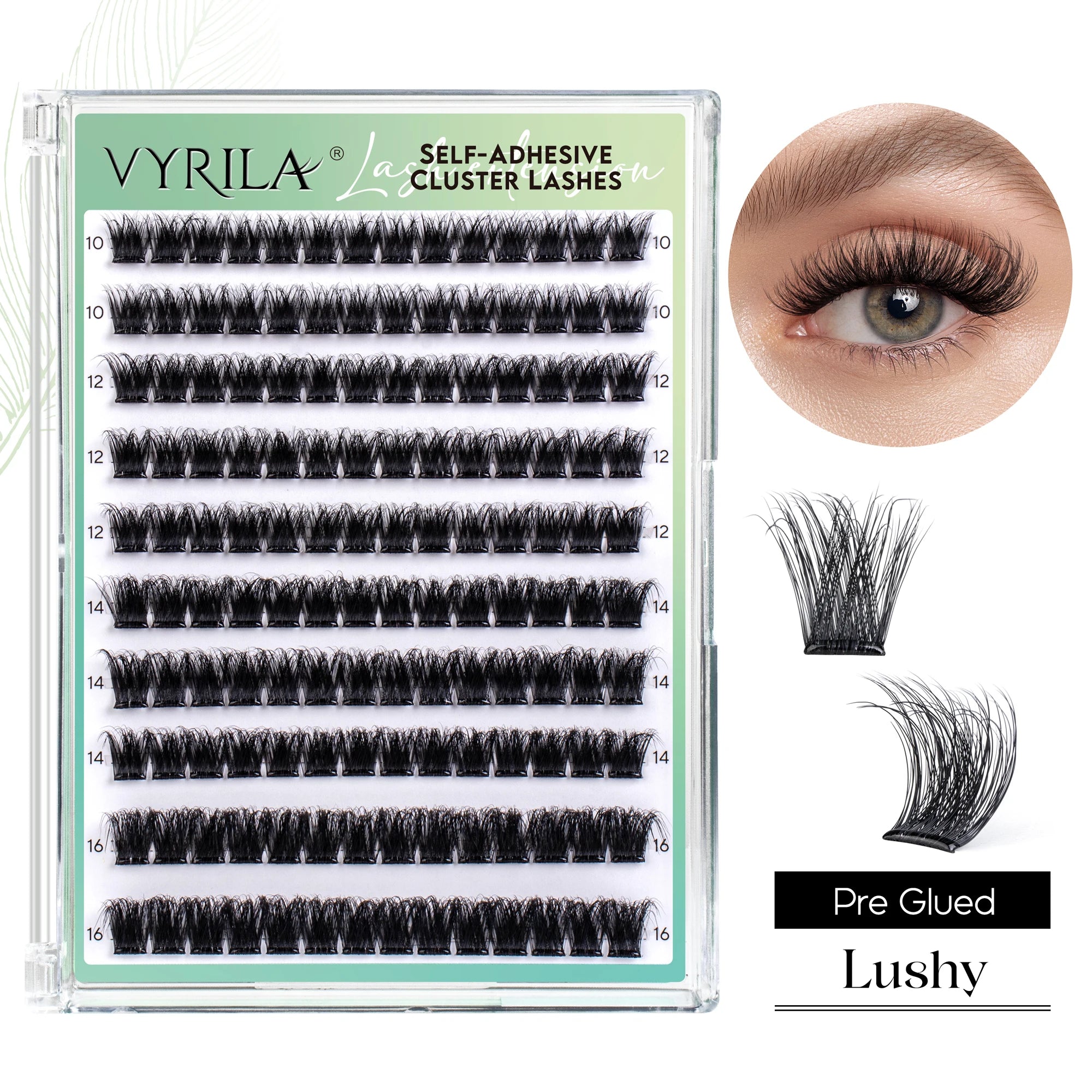 VYRILA Self Adhesive Eyelashes No Glue Needed Lashes 10‑16mm Pre Glued Cluster Lashes D Curl Soft Natural Press on Lashes