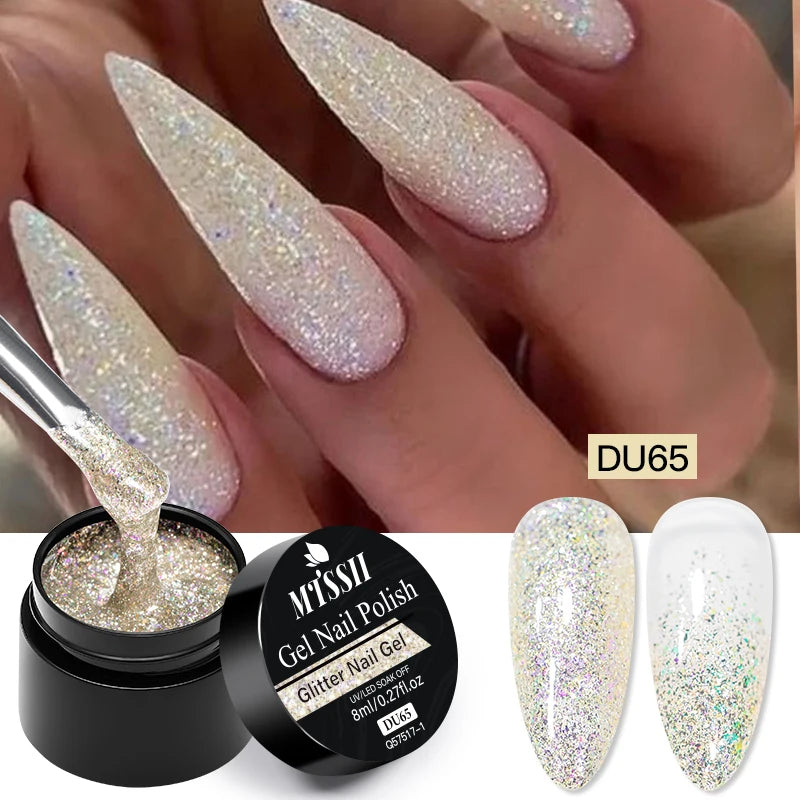 8ML Glitter Gel Nail Polish Shining Mineral Sequins Soak Off UV LED Nail Gel Semi Permanent Nail Art Supplies for Manicure