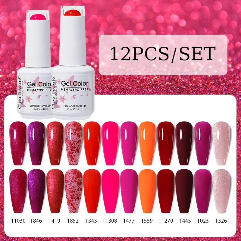 Clou Beaute 12pcs Gel Nail Polish Manicure Set Color 15ml White Glass Bottle Nail Art Kit Vernis Semi Permanent Nail Art Varnish
