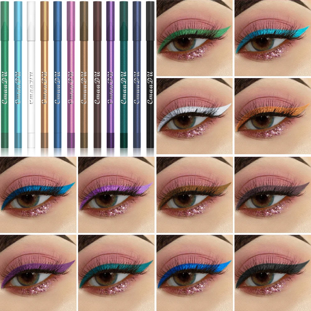 CmaaDu 12 Pcs Set of Waterproof Eyeliner Pens with Shimmering Effects - Includes Eyeshadow Durable and Easy to Color Highlighter