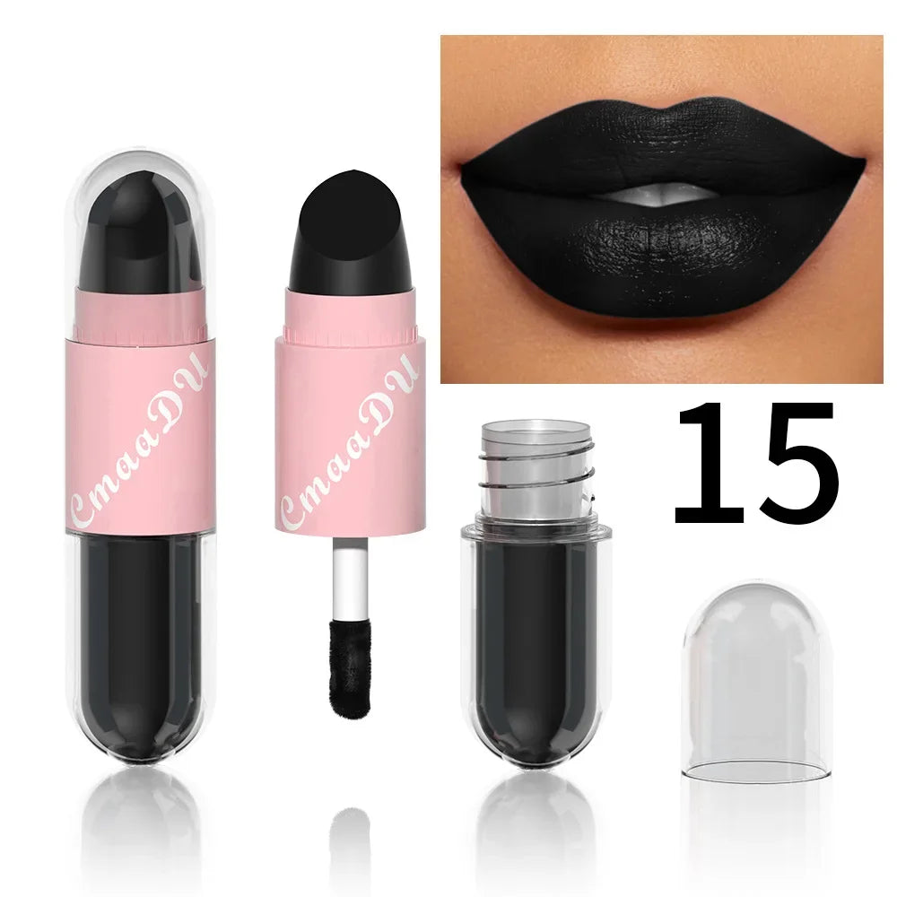18Color 2In1 Matte Velvet Liquid Lipstick Double Head Sexy Red Purple LipGloss Moisturizing Lasting Waterproof Lip Glaze Make Up