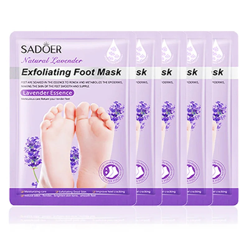 5 Pairs SADOER Lavender Foot Mask Moisturizing Foot Peeling Mask Anti-aging Exfoliating Feet Pedicure Exfoliant Feet Skin Care