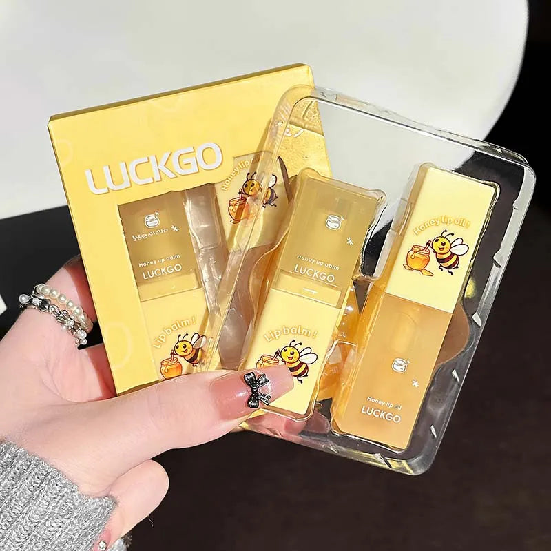 Honey Coconut Hydrating Lip Balm and Lip Oil Set Gege Bear Light Moisturizing Soothing and Tender Lips for Winter Use
