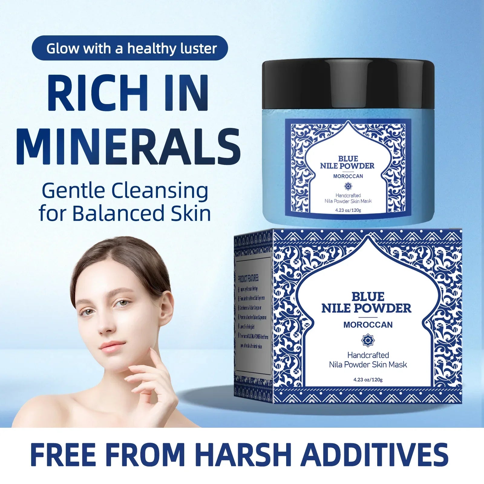 Moroccan Mineral Foaming Powder 120g - 15-Min Deep Cleansing Mask for Face & Body, Nourishes with Perilla Leaf Formula.