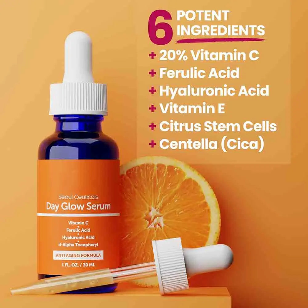 Skin Care 20% Vitamin C Hyaluronic Acid Serum + Ferulic Acid - Potent Anti Aging, Anti Wrinkle Brightening Serum for Dark Spots