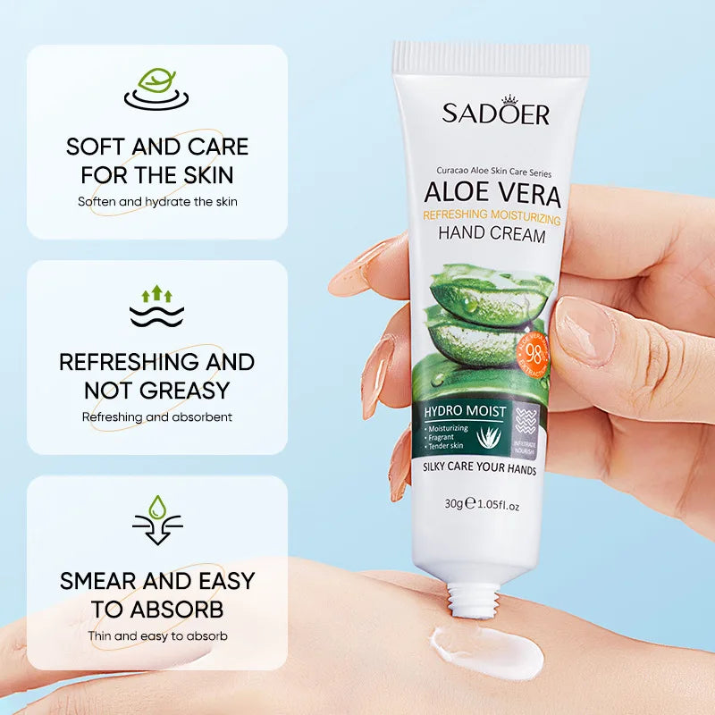 3/5pcs SADOER Refreshing Moisturizer Hand Cream Aloe Vera Tender Skin Hydrate Soothe Dryness Fast Absorbing Hands Skin Care