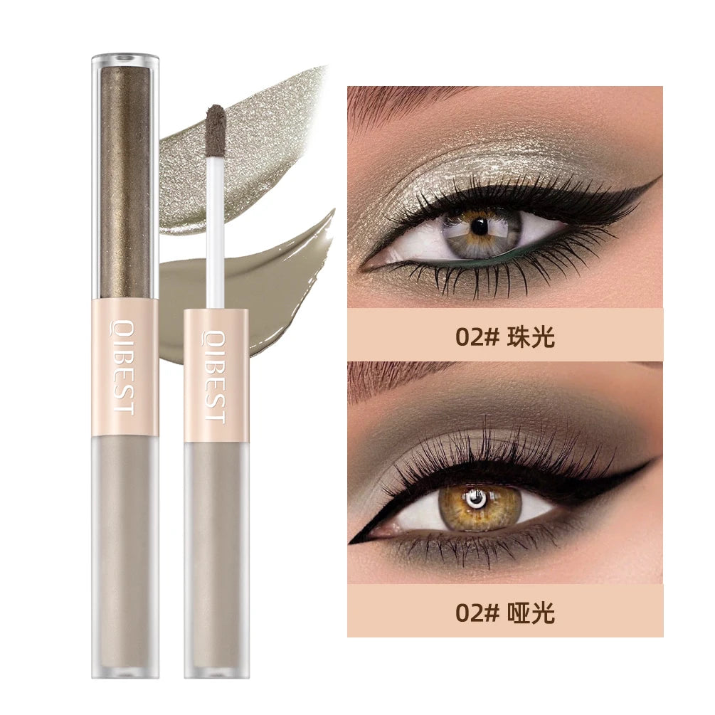 QIBEST Double-head Glitter Liquid Eyeshadow Contour Blush Pigment Silkworm Shimmer Matte Natural Cheek Shadow Cream Eyes Makeup