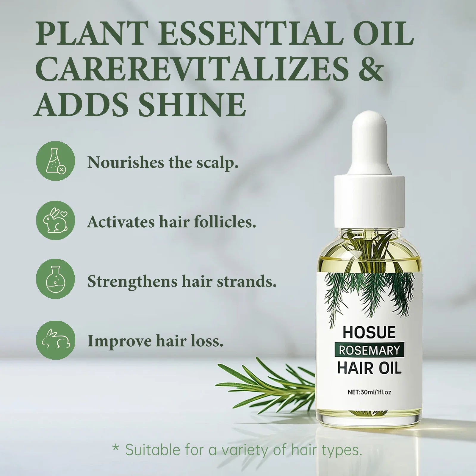 Rosemary Essential Oil Hair Serum Scalp Treatment Enriched for Thicker Hair Glowing Frizz Control Hair Growth Shine Nourishing