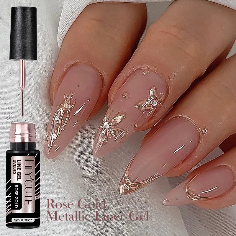 LILYCUTE 5ml Super Bright Silver Metallic Painting Liner Gel Nail Polish Drawing Stripe Graffiti Mirror Pull Line UV Gel Varnish
