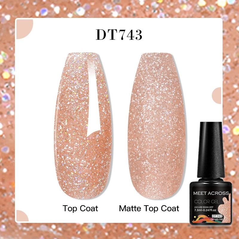 MEET ACROSS 7ml Red Blue Green Metallic Gel Nail Polish Super Bright Mirror Effect Semi Permanent LED UV Gel Nail Art Varnish