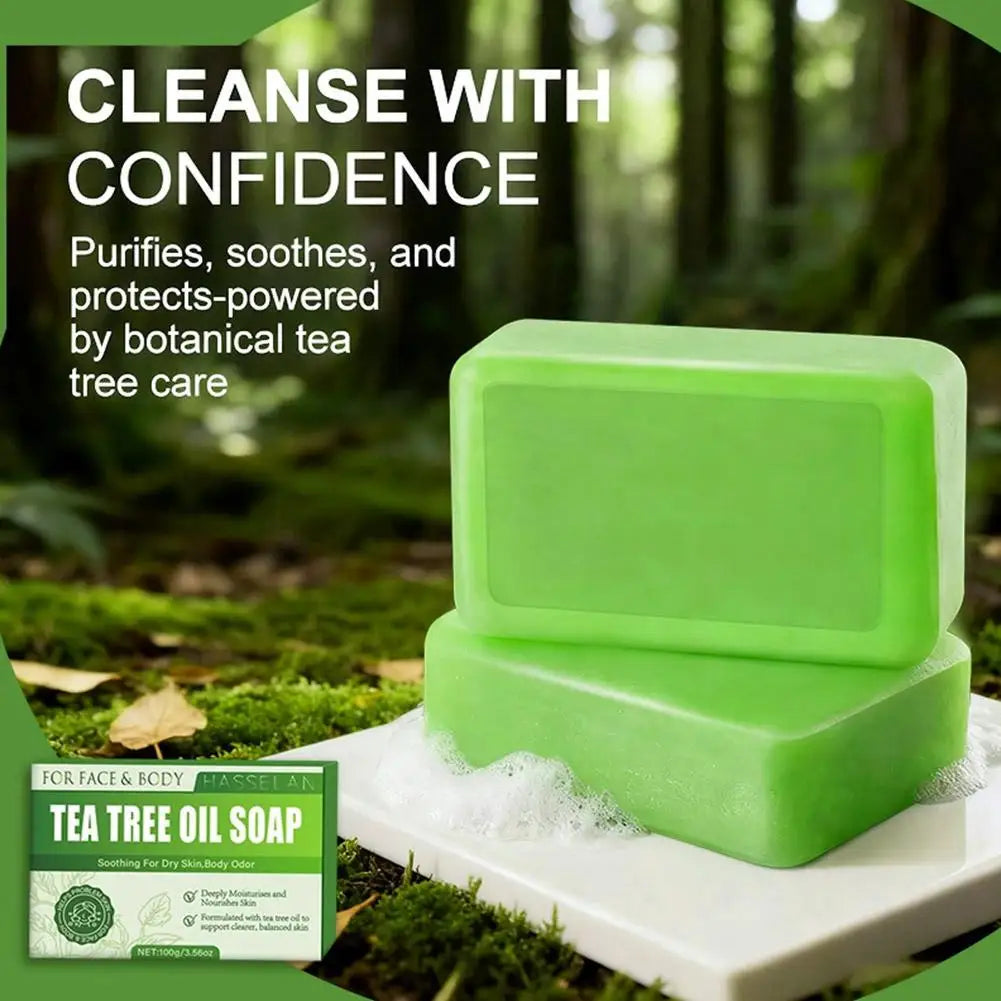 Green Tea Tree Soap, Soap Bar with Tea Tree Oil, Natural Soaps for Face Body Hand Skin Cleaning,Gentle Exfoliating Bar Soap