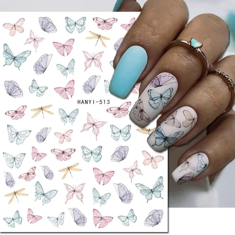 3d Nail Art Decals Geometric Lines Daisy Sunflowers Letters Adhesive Sliders Nail Stickers Decoration For Manicure