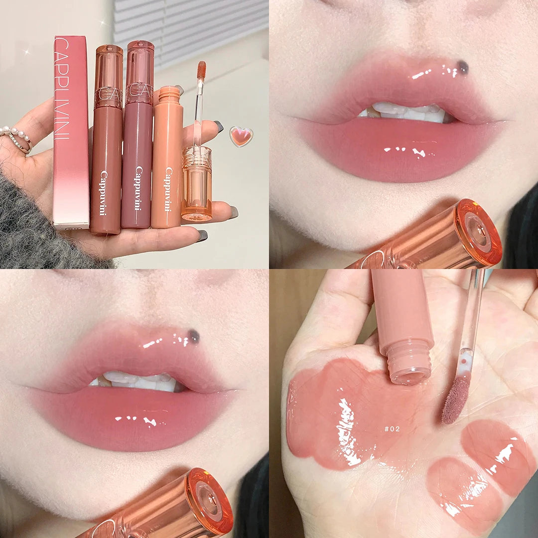 Crystal Jelly Lip Gloss Moisturizing Water-light Clear Lip Oil Waterproof Long Lasting Nude Glossy Grape Red Lip Tint Makeup