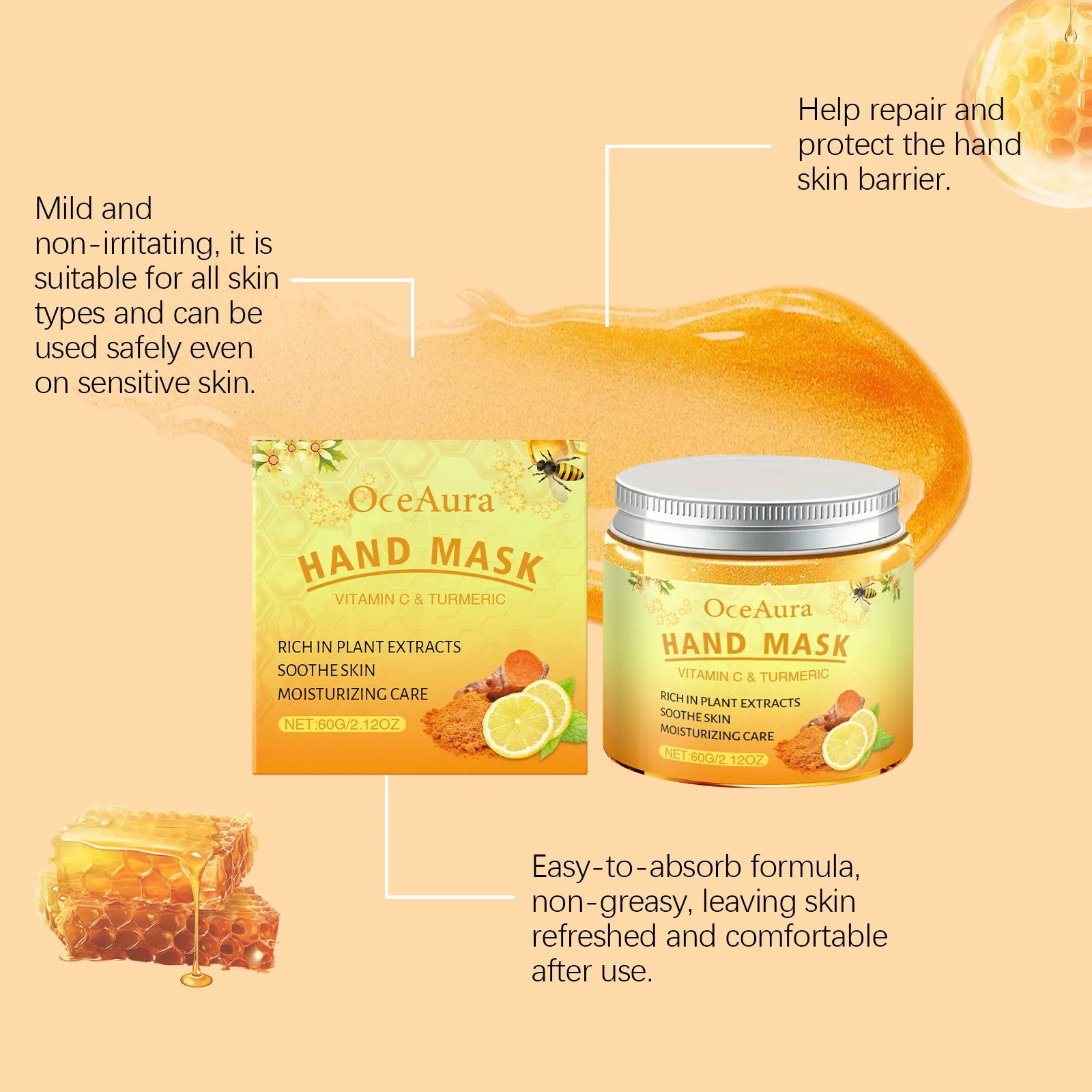 Vitamin C Turmeric Peel Off Hand Mask Moisturizing Nourishing Smoothing Skin Hydrating Improve Roughness Hand Skin Care