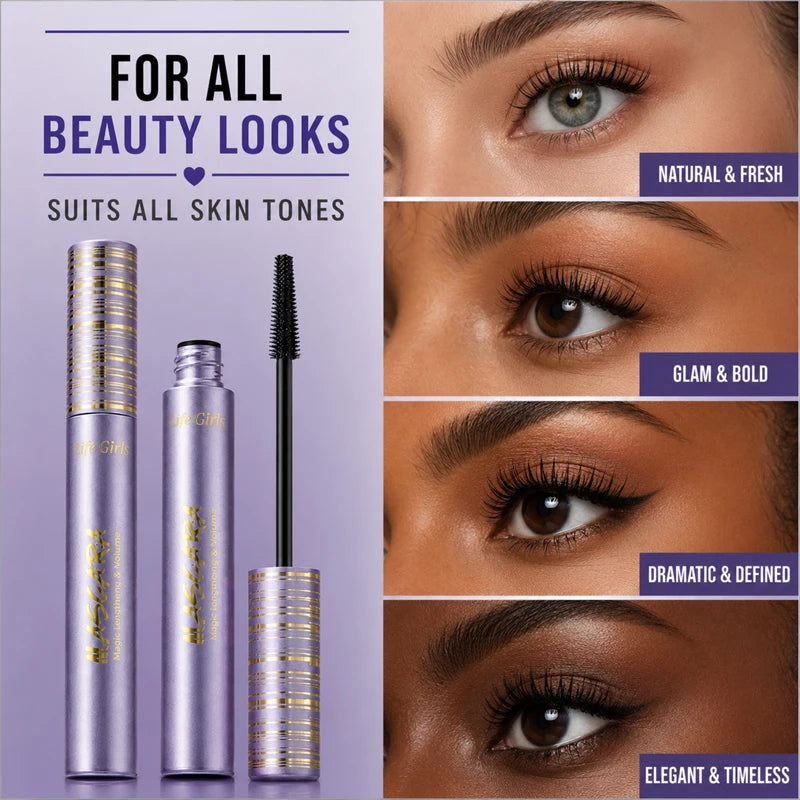 Life Girls Waterproof Mascara Lengthening Volumizing Curling Black Mascara Smudge Proof Long Lasting Thick Lashes Eye Makeup