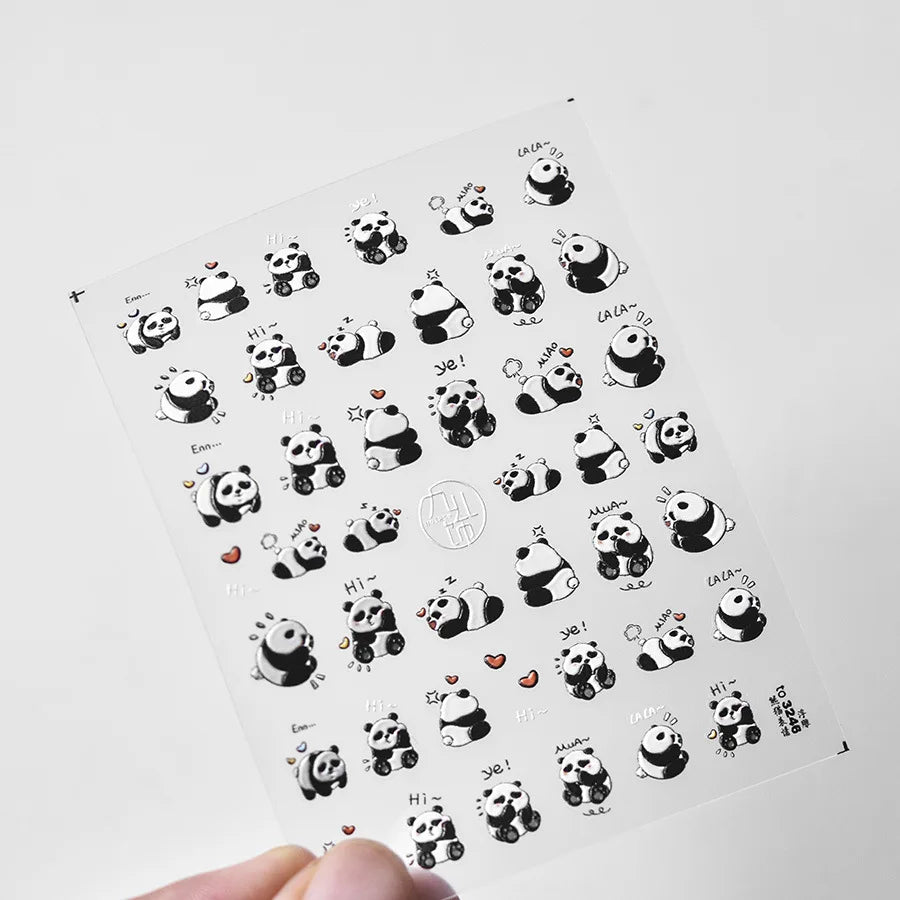 1pcs 5D Embossed Chinese Bamboo Panda Design Nail Art Kawaii Stickers Self-adhesive Transfer Nail Decorations Slider Decals DIY