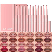 12 Colors Matte Lip Liner Pencil Set,Creamy Velvet Lipstick,Long Lasting Waterproof Smooth High Pigmented Lip Makeup for Women