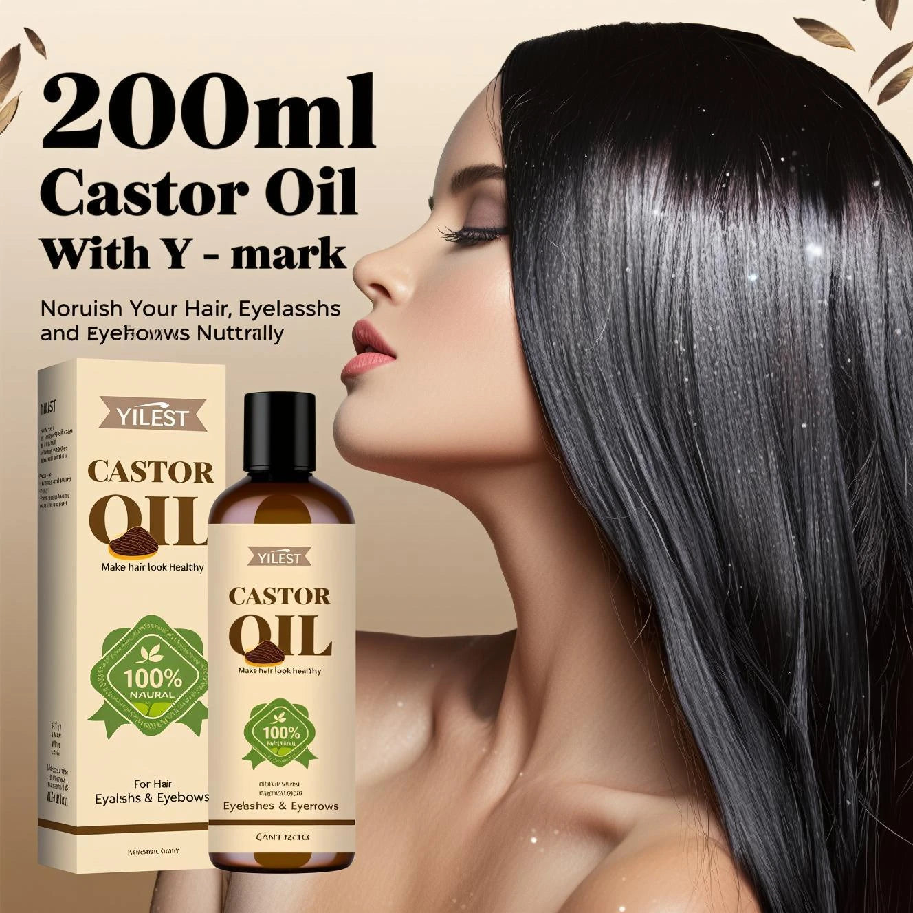 100% Pure Castor Oil 200ml Hair Growth Treatment Eyelashes Eyebrows Moisturizing Strengthen Repair Split Ends Pure Castor Oil