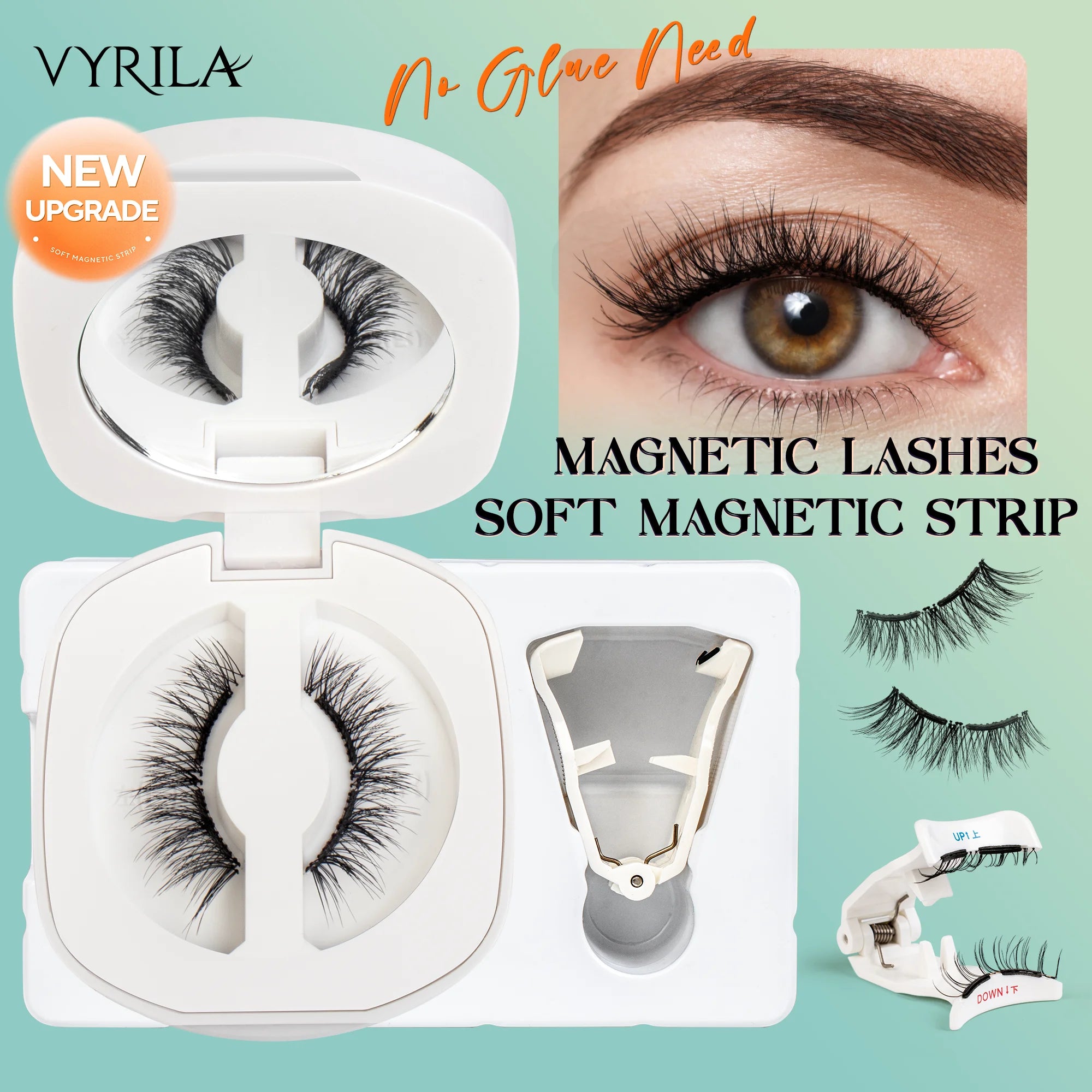 VYRILA Soft Magnetic Eyelashes Individual False Eyelashes Curly Lightweight Magnetic Lashes Kit Easy to Wear for Natural Look