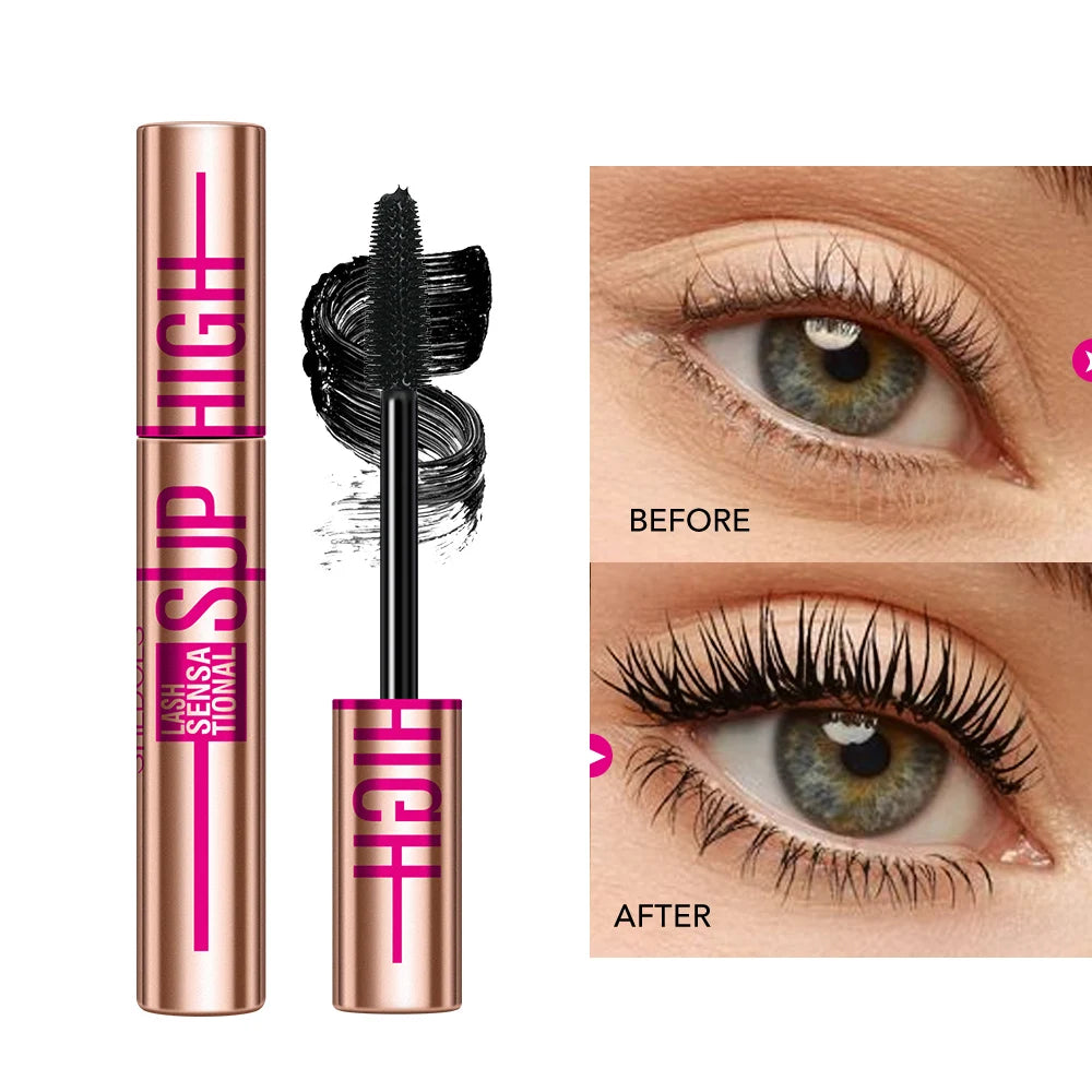 Super High 4D Waterproof Mascara - Volumizing, Curling & Lengthening Formula, Smudge-Proof Long-Lasting Black Mascara