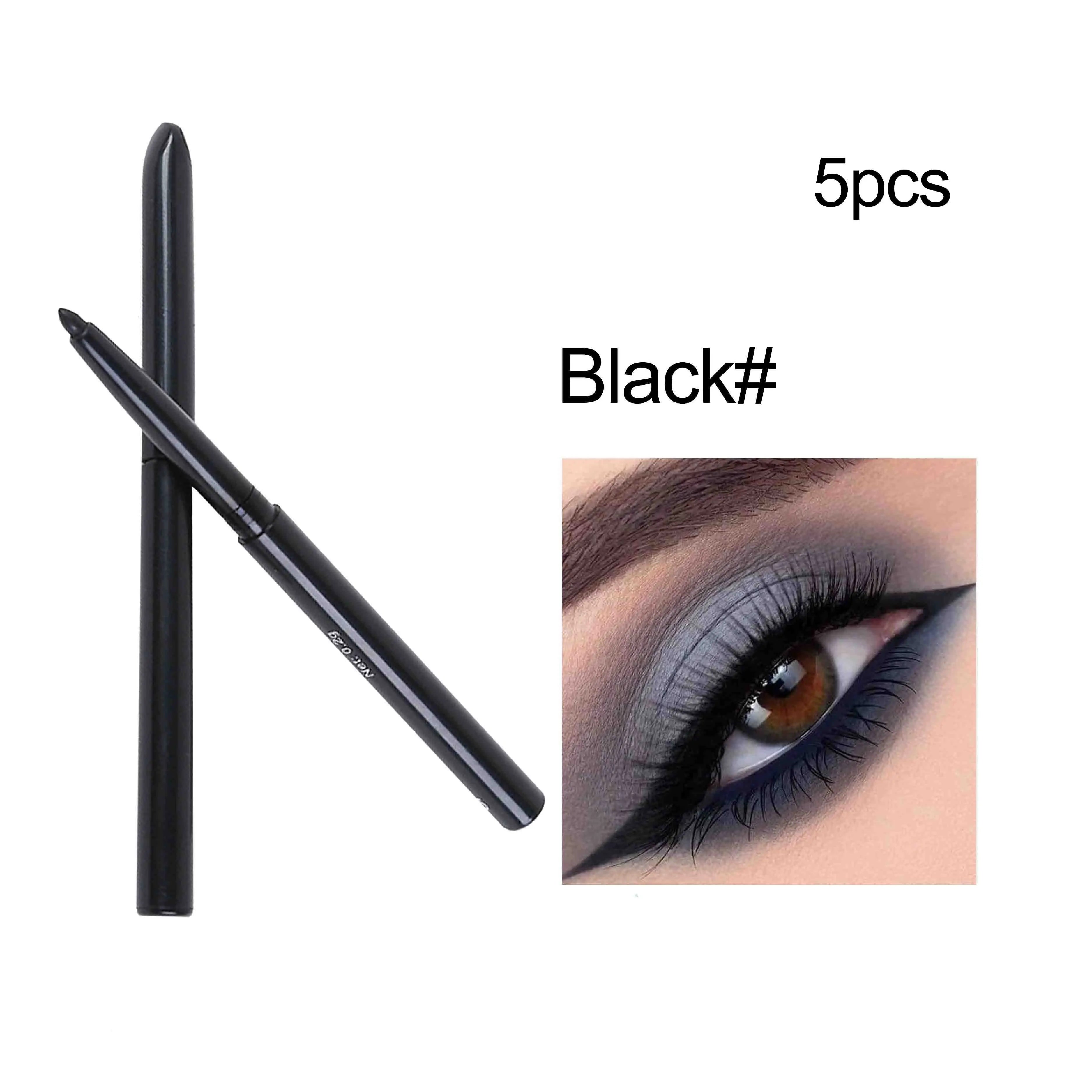 5pcs Black Eyeliner Gel Pen Waterproof Sweat Proof Smooth Non-Caking Eye Makeup Gift for Cosmetics Enthusiasts