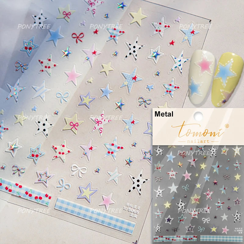 Geometric Lines Star Love Heart Chain Silver Gold Lava Letter Flower Growth Ring Number 5D DIY Nail Art Stickers Manicure Decals