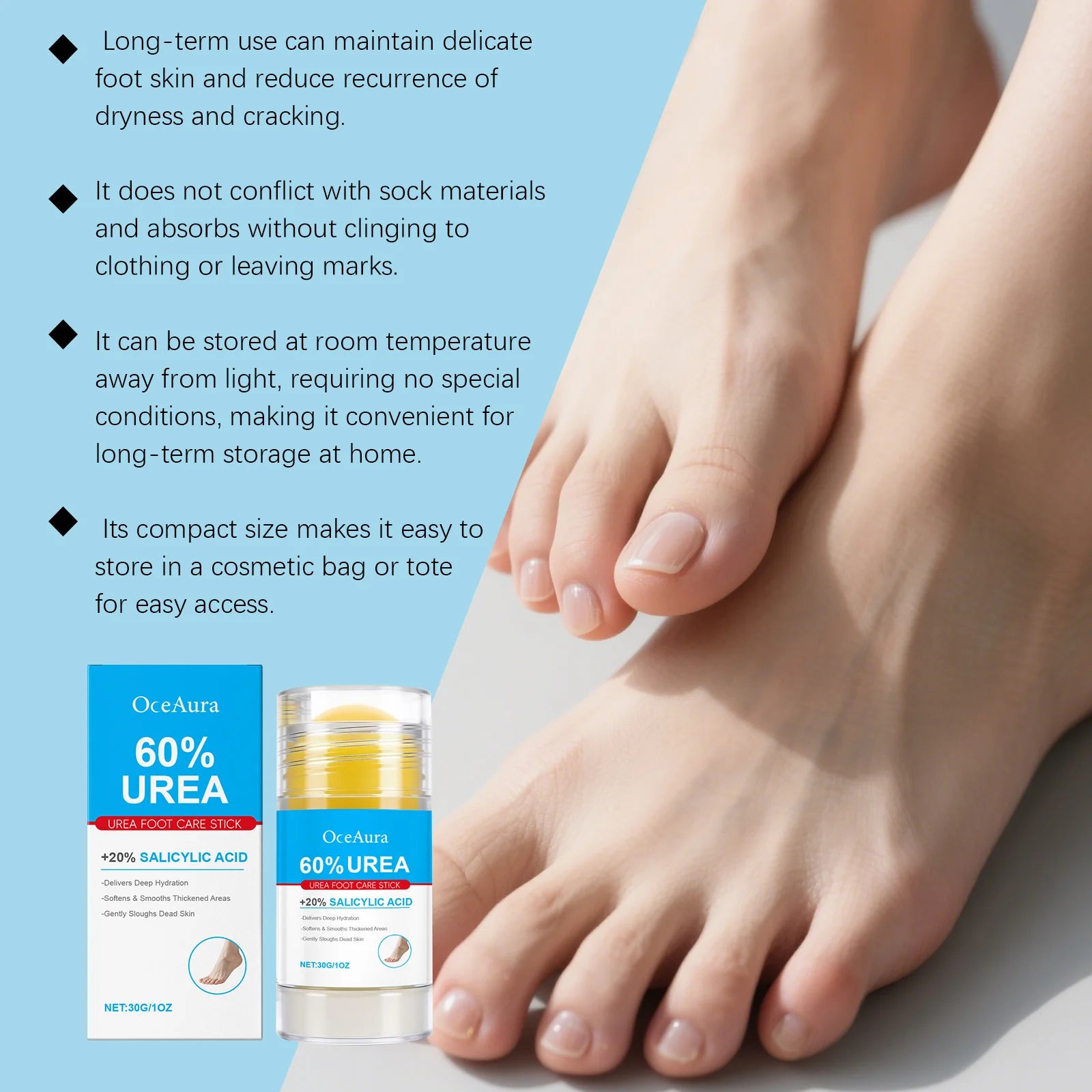 60% Urea Foot Cream Stick Moisturizing Exfoliating Soften Relieve Drying Cracked Heel Repair Deep Hydration Foot Skin Care