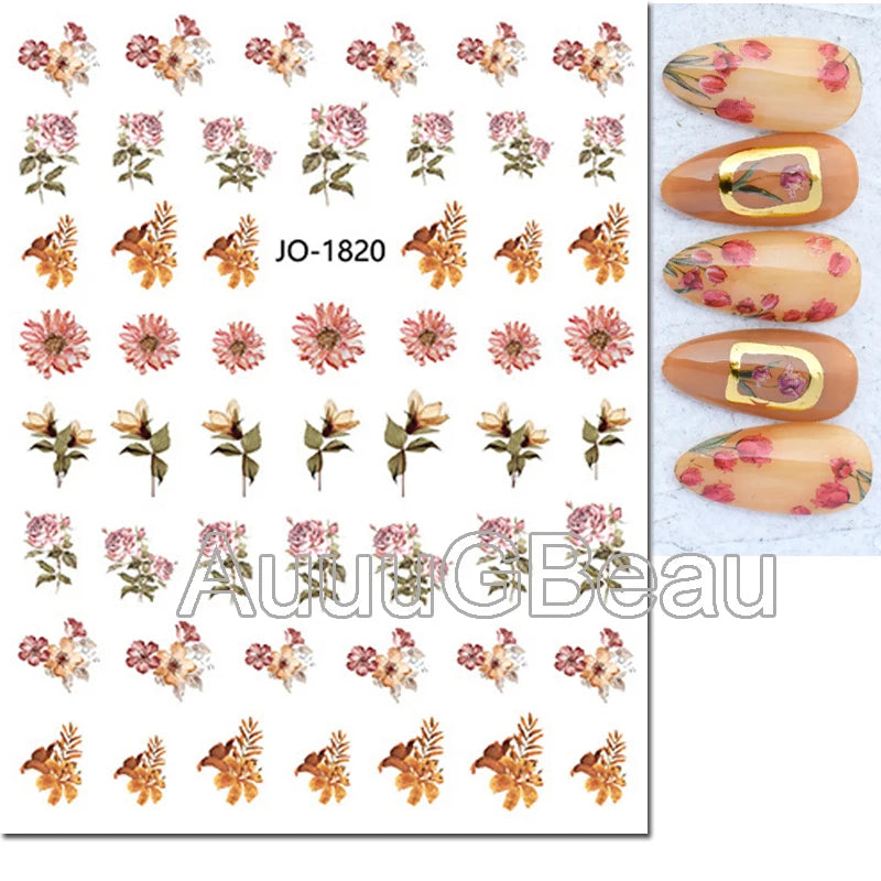 3d Nail Art Decals Geometric Lines Daisy Sunflowers Letters Adhesive Sliders Nail Stickers Decoration For Manicure