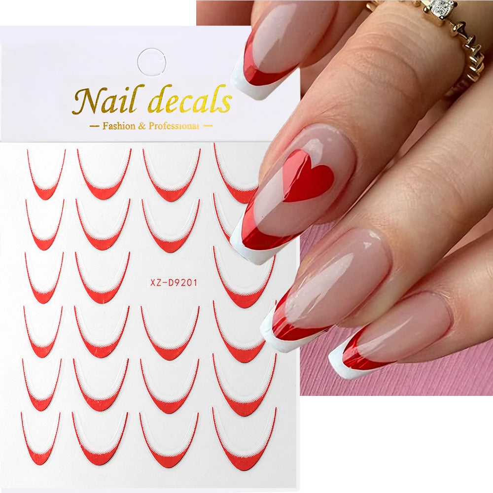3D Metallic Silver French Line Nail Stickers C Curve Stripe Lines Metal French Nail Decals French Manicure Nail Decoration *1PCS
