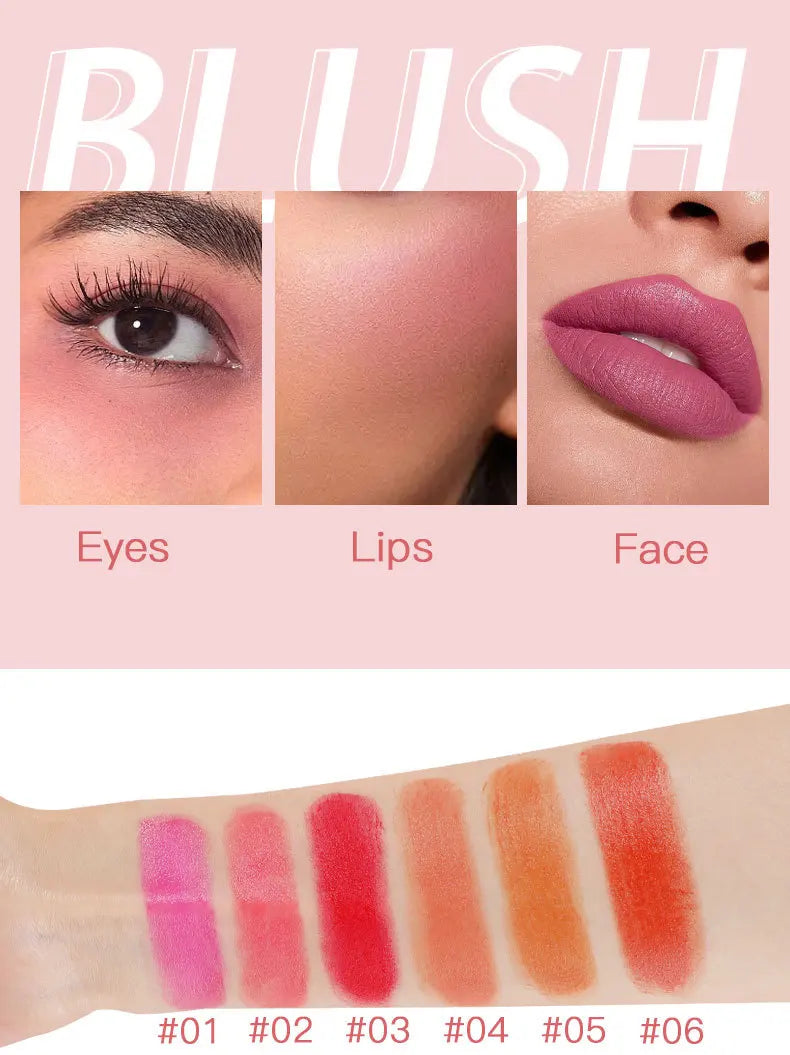 Smooth Blush Stick Naturally Saturated Long-lasting Waterproof Easy to Wear Matte Blush 3 in 1 Makeup Used On Lips Eyes Cheeks