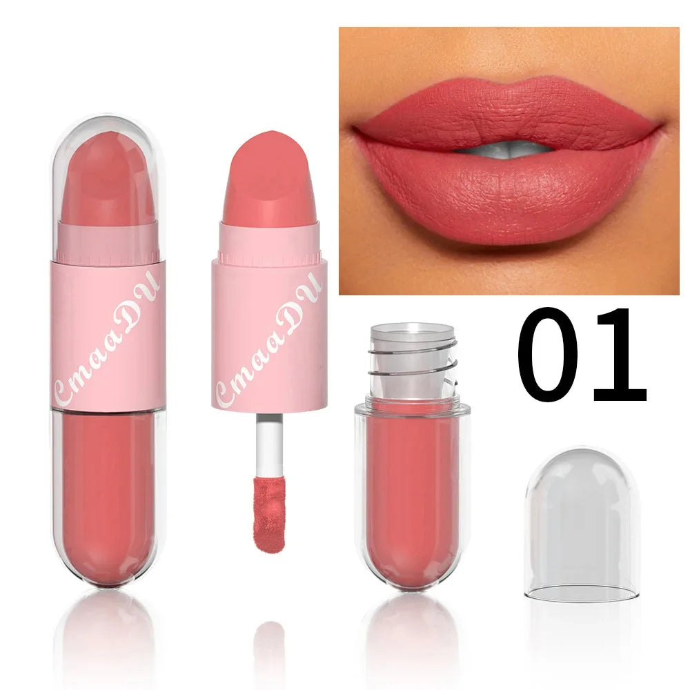 18Color 2In1 Matte Velvet Liquid Lipstick Double Head Sexy Red Purple LipGloss Moisturizing Lasting Waterproof Lip Glaze Make Up