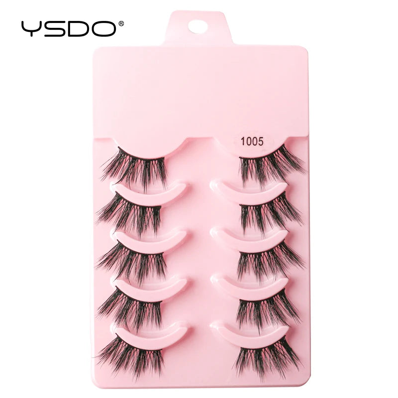 YSDO False Lashes 5/10 Pairs Half Lashes Natural Long Cat Eye Lashes 3D Mink Eyelashes Full Strip Lashes Extension Makeup Tools