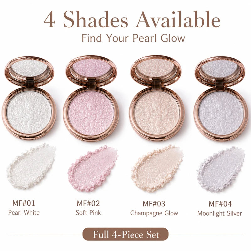 Little Angel Pearl Glow Highlighter Palette 4 Shades Fine Shimmer Face Illuminator Powder Waterproof Long Wear Makeup Gift