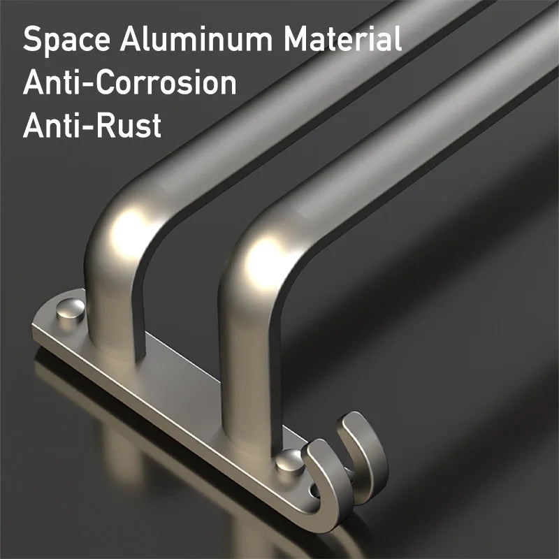 Space Aluminum Multi Rod Towel Bar Bathroom Accessories Wall Hanging Towel Holder Hanger Bath Room Shelf with Hooks Towel Rail