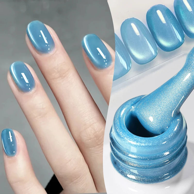 BORN PRETTY 10ml Blue Glass Bead Cat Magnetic Gel Ultra Shine Summer Glitter Semi Permanent Soak Off UV Gel Nail Art Varnish