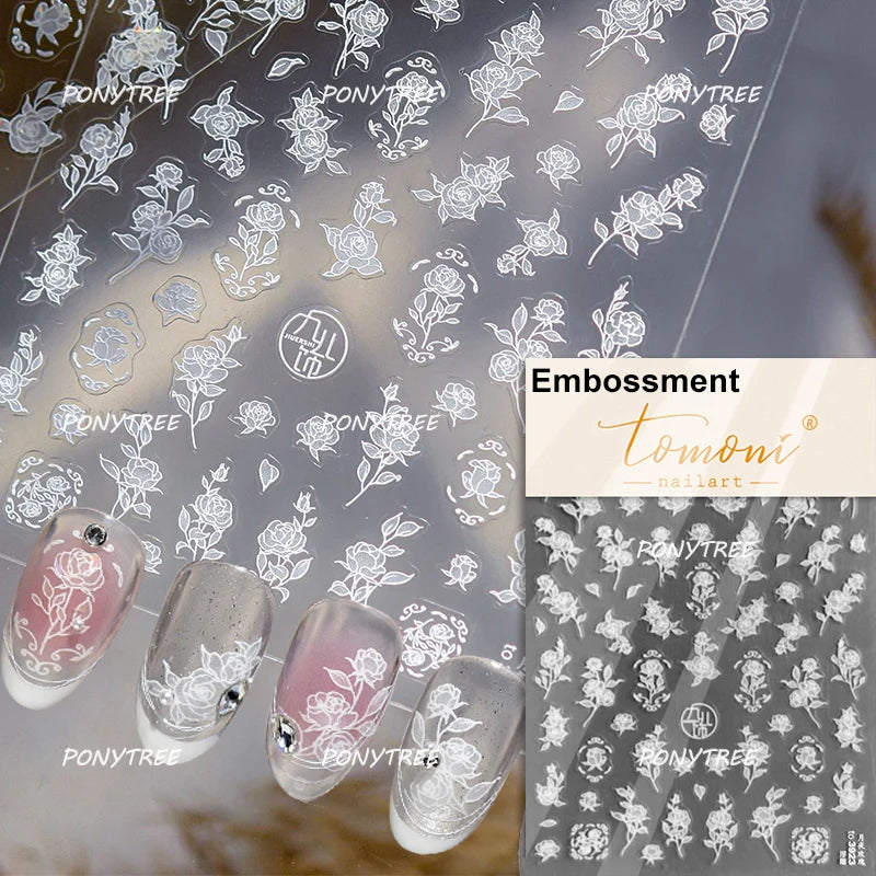 Elegant Pink Purple Flower Rose Colourful Gentle Petal Peach Blossom Metal Shiny Self Nail Art Sticker Decoration Manicure Decal