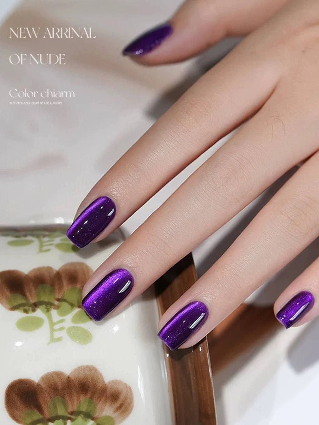 MIANEL 12ML Hibiscus Purple Cat Eye Gel Nail Polish Super Whitening Glass Beads Cat Eye Nails Purple Nials Blue Nails 1-12PCS